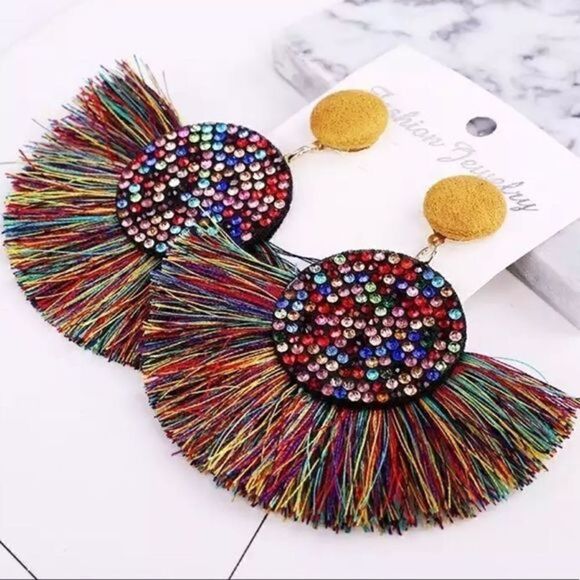 𝅺Multicolor rhinestone tassel earrings - Picture 1 of 1
